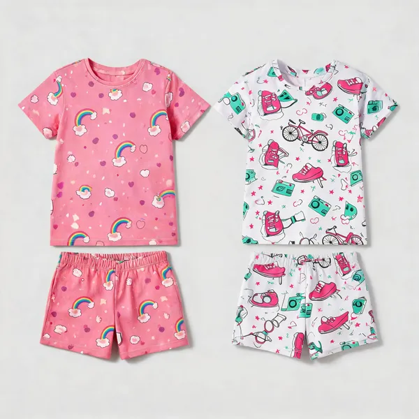 Multicolor_Cotton_Regular_Fit_T-Shirt_&_Shorts_Set_For_Girls