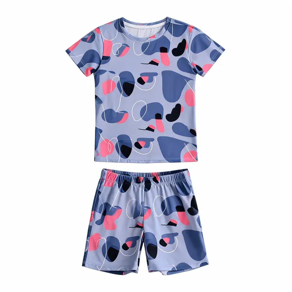Blue_Cotton_Abstract_Print_T-Shirt_&_Shorts_Set_For_Girls
