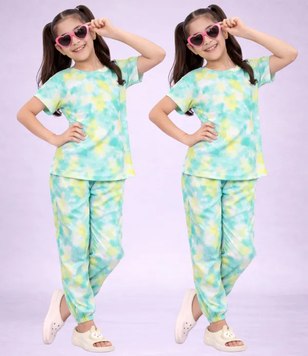 Multicolor_Cotton_Tie-Dye_T-Shirt_&_Jogger_Pajama_Set_For_Girls
