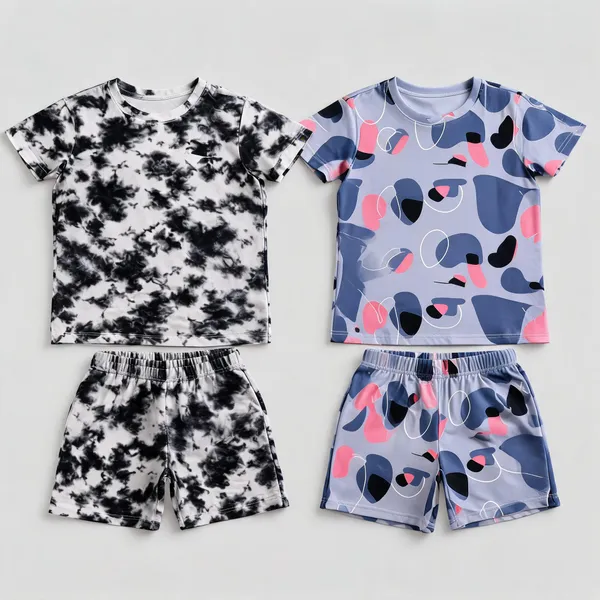 Multicolor_Cotton_Regular_Fit_Printed_T-Shirt_&_Shorts_Set_For_Girls