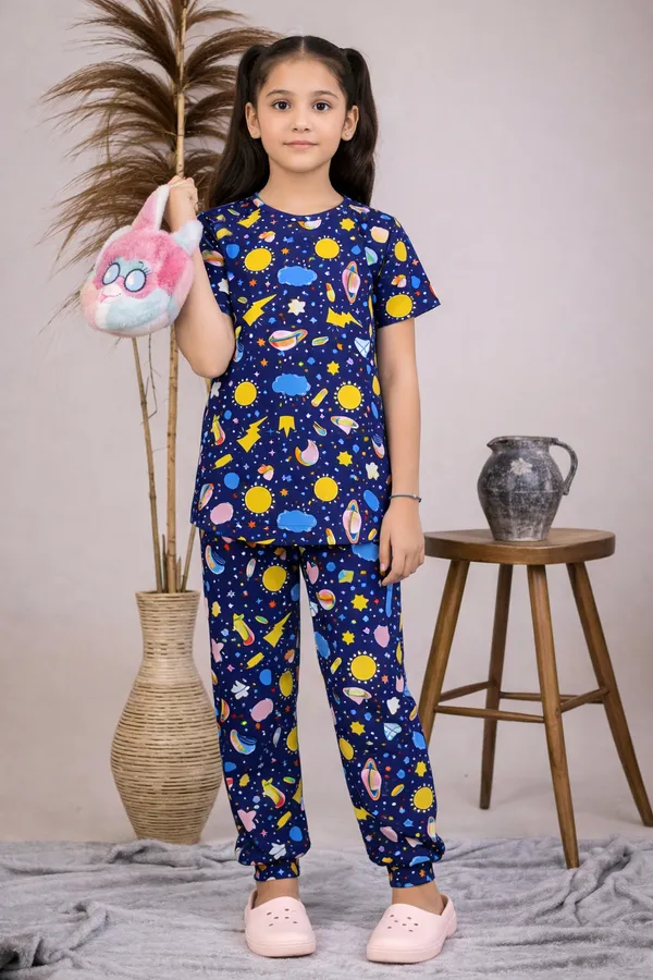 Navy_Cotton_Printed_Pajama_Set_For_Girls