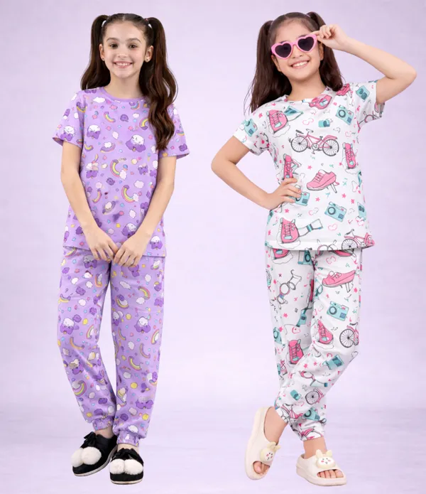 Purple_White_Cotton_Printed_Pajama_Set_For_Girls