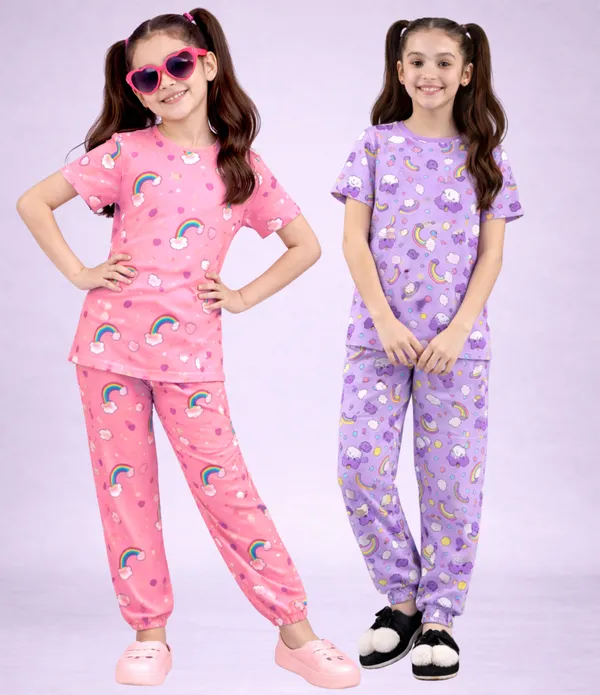Pink_Purple_Cotton_Printed_Pajama_Set_For_Girls