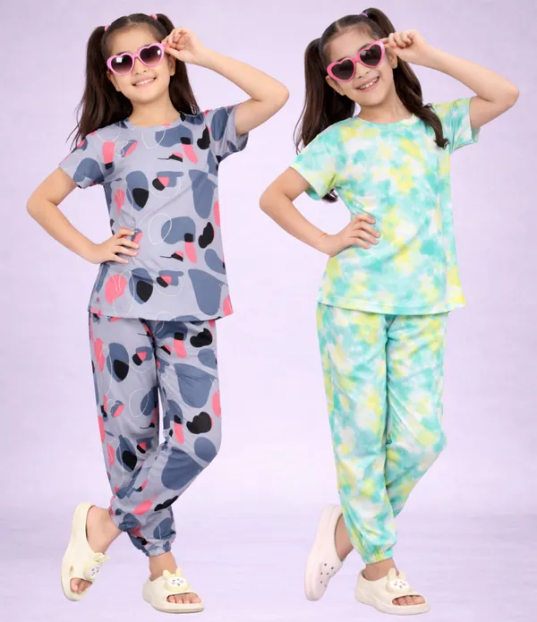 Cotton_Printed_Short_Sleeve_Pajama_Set_For_Girls
