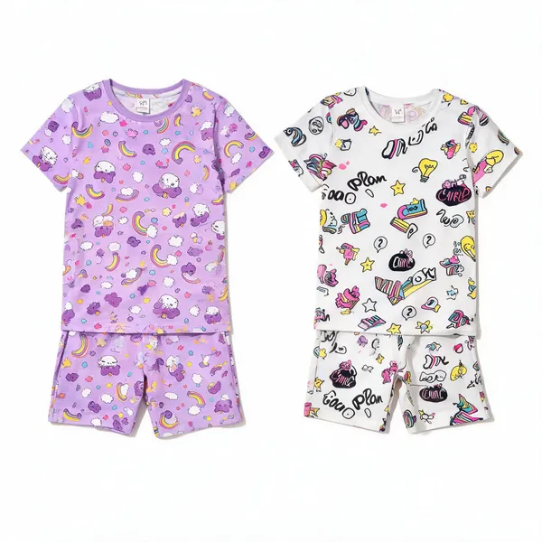 Cotton_Printed_Short_Sleeve_T-Shirt_&_Shorts_Set_For_Girls
