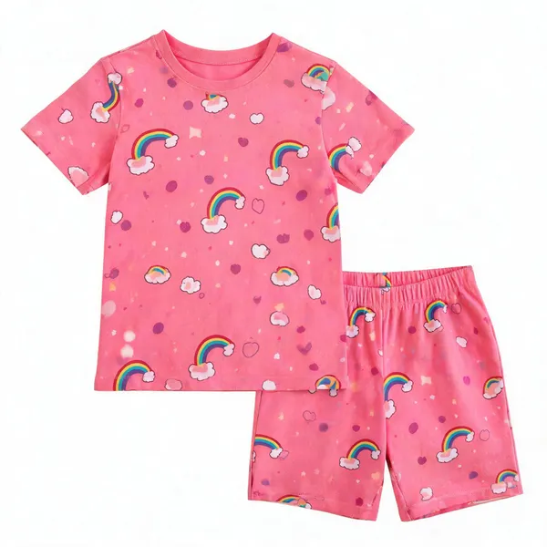 Multicolor_Cotton_Regular_Fit_Printed_T-Shirt_&_Shorts_Set_For_Girls