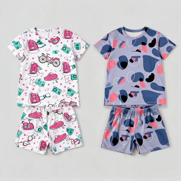Multicolor_Cotton_Casual_Printed_T-Shirt_&_Shorts_Set_For_Girls