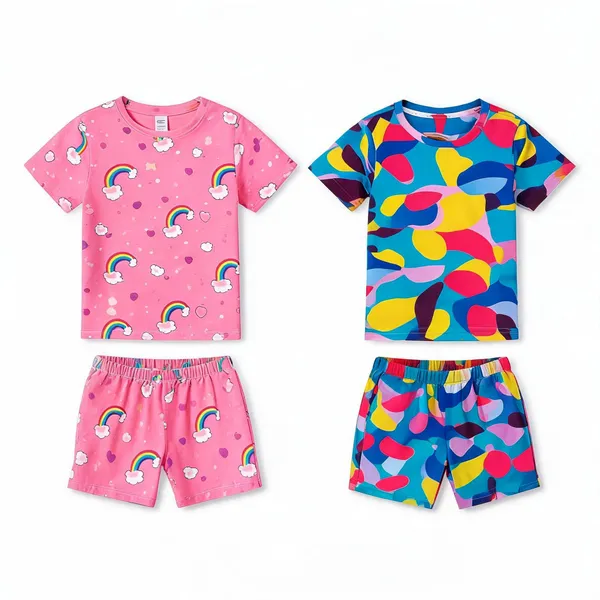Multicolor_Cotton_Regular_Fit_T-Shirt_&_Shorts_Set_For_Girls