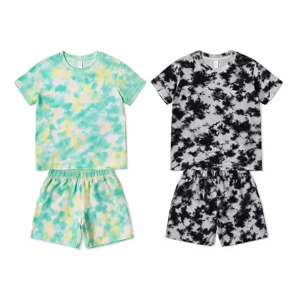 Multicolor_Cotton_Tie-Dye_T-Shirt_&_Shorts_Set_For_Girls