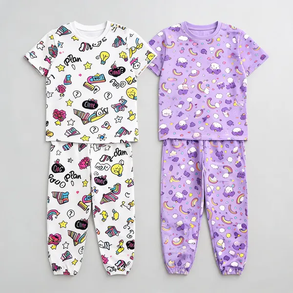 Multicolor_Cotton_Printed_Pajama_Set_For_Girls