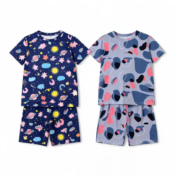 Cotton_Short_Sleeve_Printed_T-Shirt_&_Shorts_Set_For_Girls