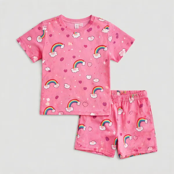 Pink_Cotton_Printed_T-Shirt_&_Shorts_Set_For_Girls