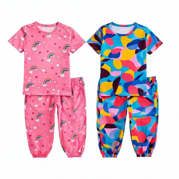 Cotton_Short_Sleeve_Printed_Pajama_Set_For_Girls