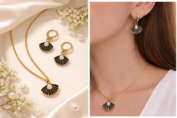 Seashell_Pendant_Necklace_And_Hoop_Earrings_Set