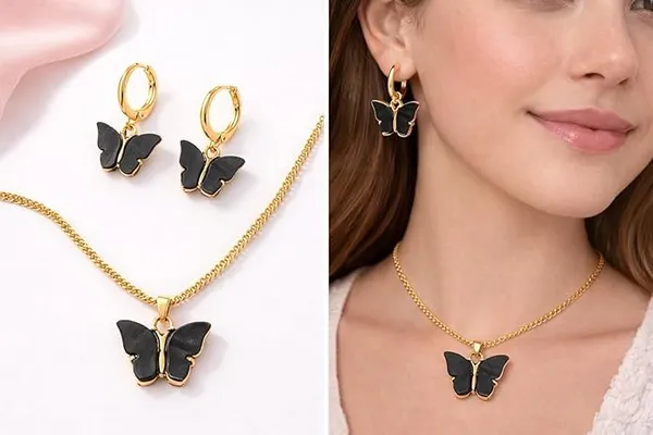 Stainless_Steel_Pendant_Necklace_And_Earrings_Set_For_Women