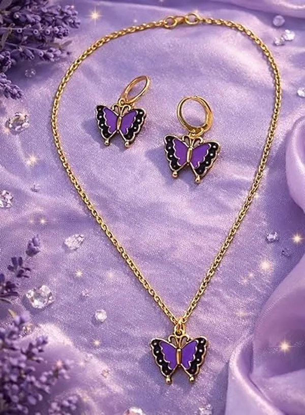 Stainless_Steel_Pendant_Necklace_And_Earrings_Set_For_Women