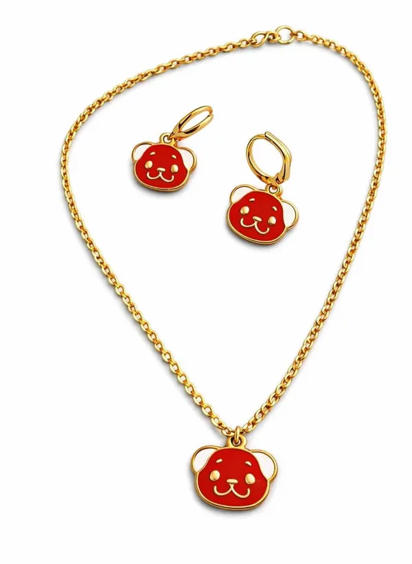 Bear_Face_Pendant_Necklace_And_Earrings_Set