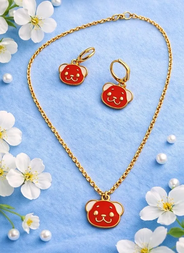 Bear_Face_Pendant_Necklace_And_Earrings_Set