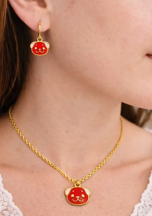 Bear_Face_Pendant_Necklace_And_Earrings_Set