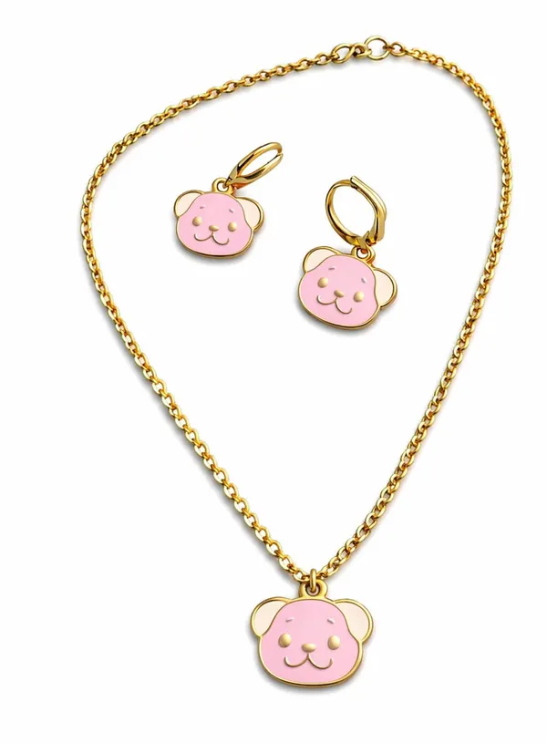 Bear_Face_Pendant_Necklace_And_Earrings_Set