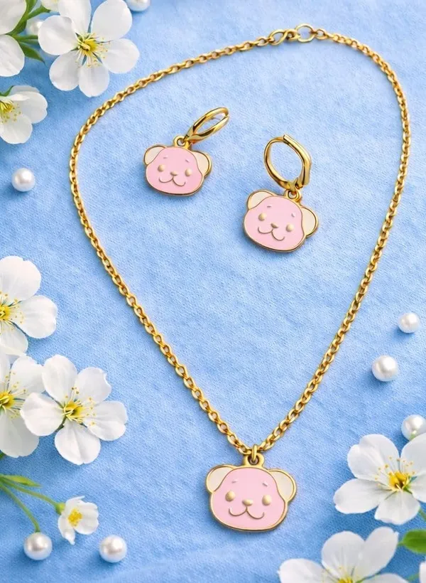 Bear_Face_Pendant_Necklace_And_Earrings_Set