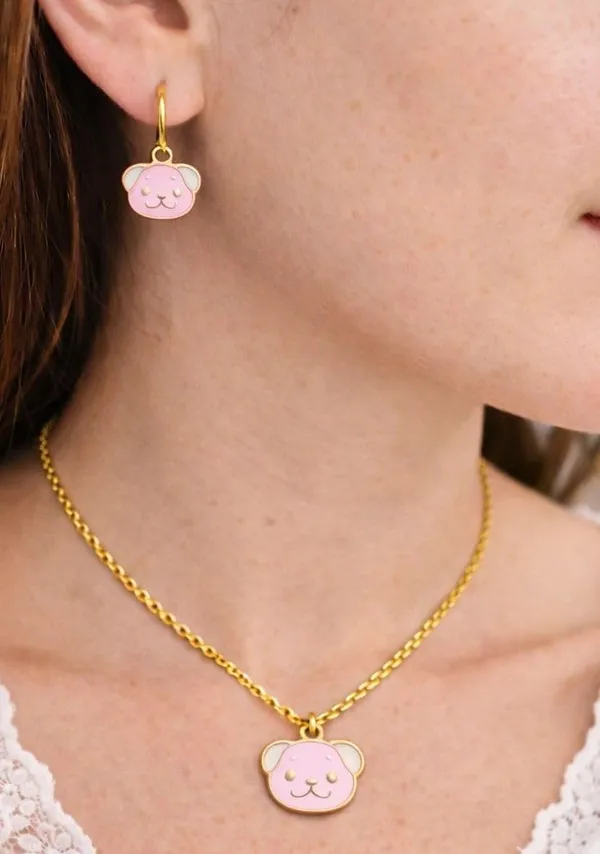 Bear_Face_Pendant_Necklace_And_Earrings_Set