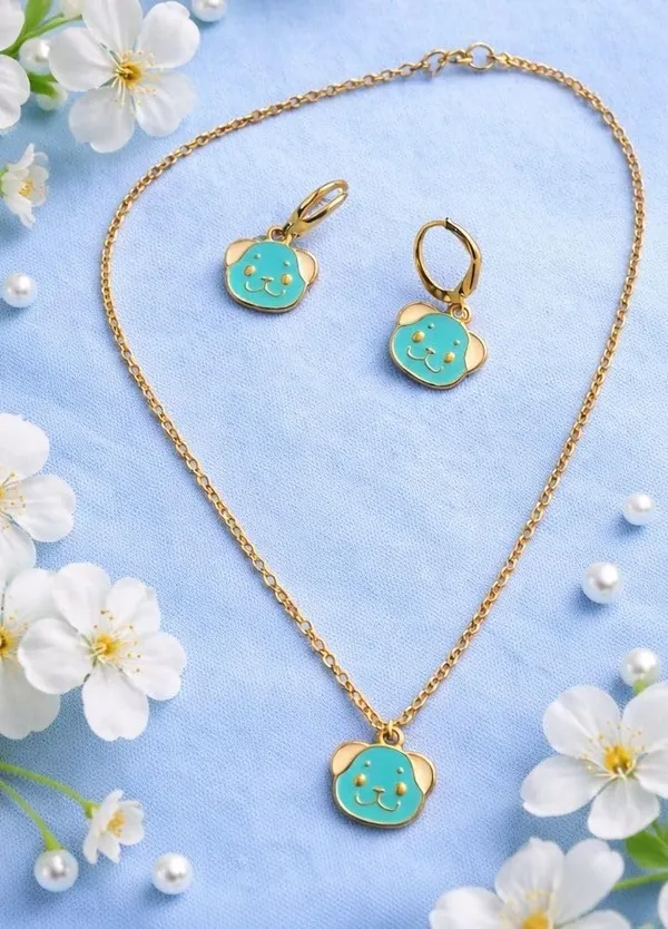 Bear_Face_Pendant_Necklace_And_Earrings_Set