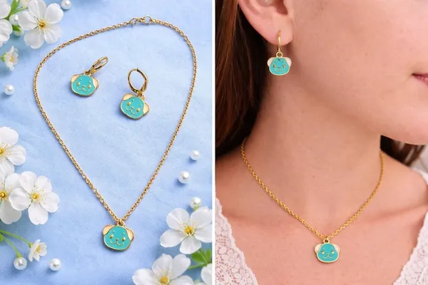 Bear_Face_Pendant_Necklace_And_Earrings_Set