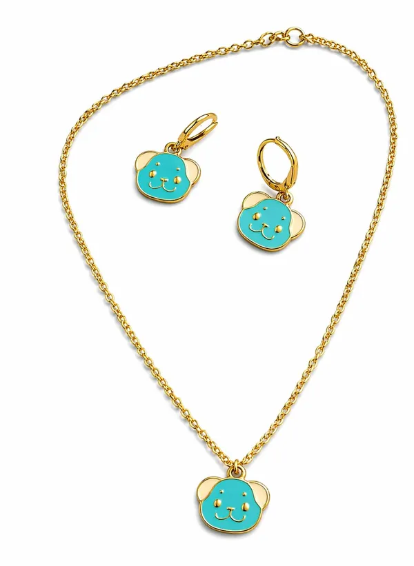 Bear_Face_Pendant_Necklace_And_Earrings_Set