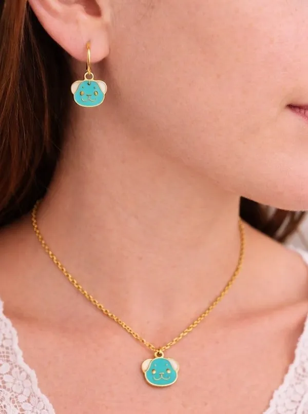 Bear_Face_Pendant_Necklace_And_Earrings_Set