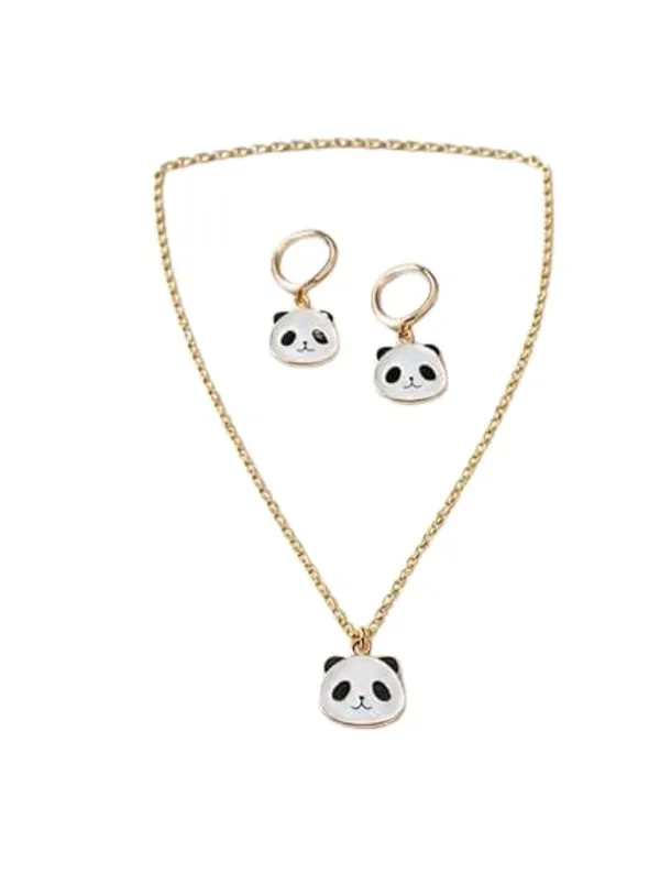 Panda_Face_Pendant_Necklace_And_Earrings_Set