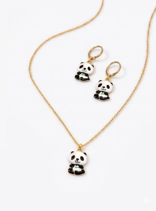 Panda_Pendant_Necklace_And_Earrings_Set