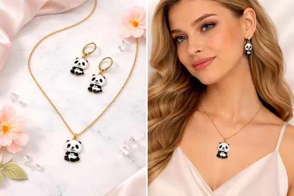 Panda_Pendant_Necklace_And_Earrings_Set