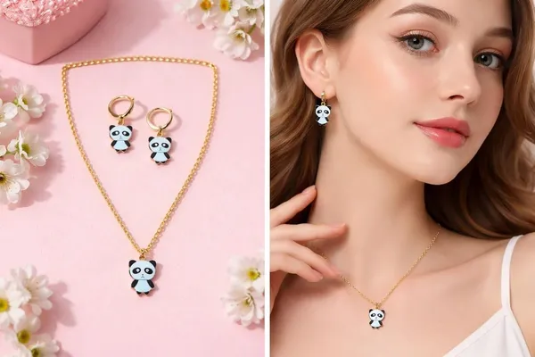 Panda_Pendant_Necklace_And_Earrings_Set