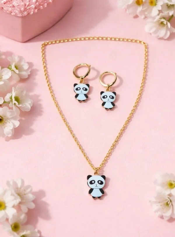 Panda_Pendant_Necklace_And_Earrings_Set