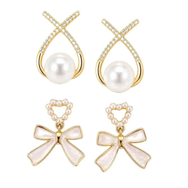 Pearl_Drop_And_Bow_Stud_Earrings_Set