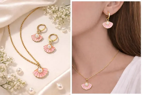Shell_Pearl_Pendant_Necklace_And_Earrings_Set_For_Women