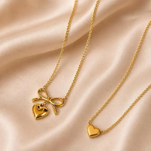 Heart_And_Bow_Pendant_Necklace_Set_For_Women