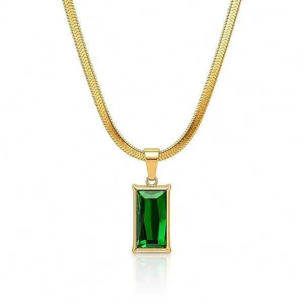 Emerald_Cut_Pendant_Snake_Chain_Necklace