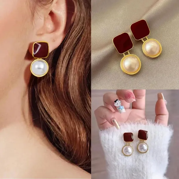 Square_Stud_And_Pearl_Drop_Earrings