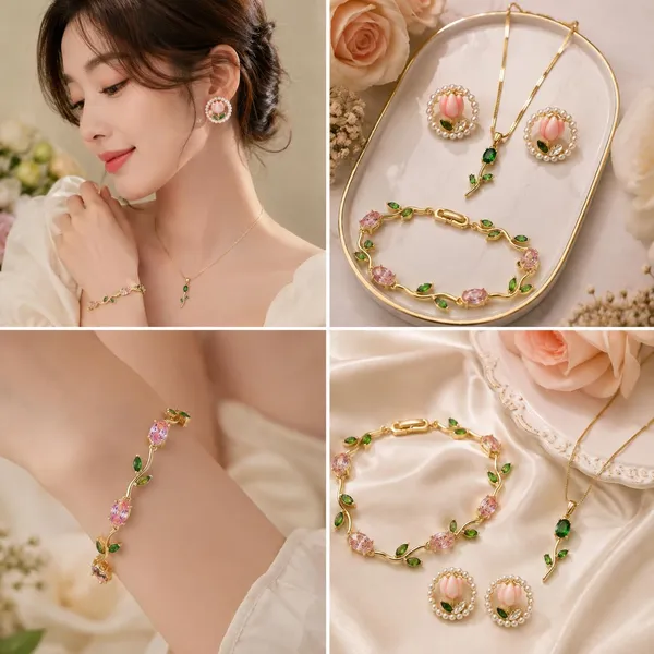 Women_S_Floral_Necklace_Earrings_And_Bracelet_Jewelry_Set