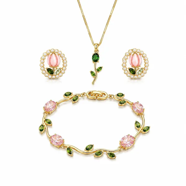 Women_S_Floral_Necklace_Earrings_And_Bracelet_Jewelry_Set