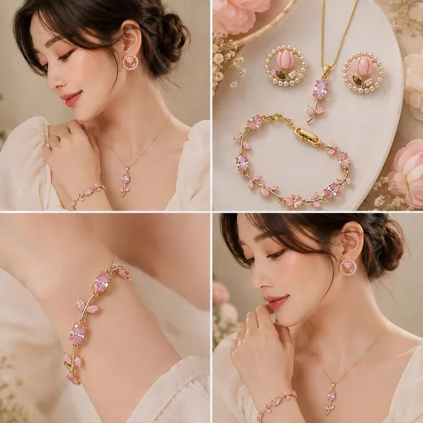 Women_S_Floral_Necklace_Earrings_Bracelet_Jewelry_Set
