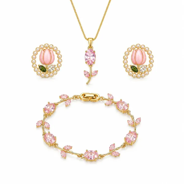 Women_S_Floral_Necklace_Earrings_Bracelet_Jewelry_Set