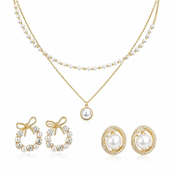 Pearl_Beaded_Layered_Necklace_And_Earrings_Set