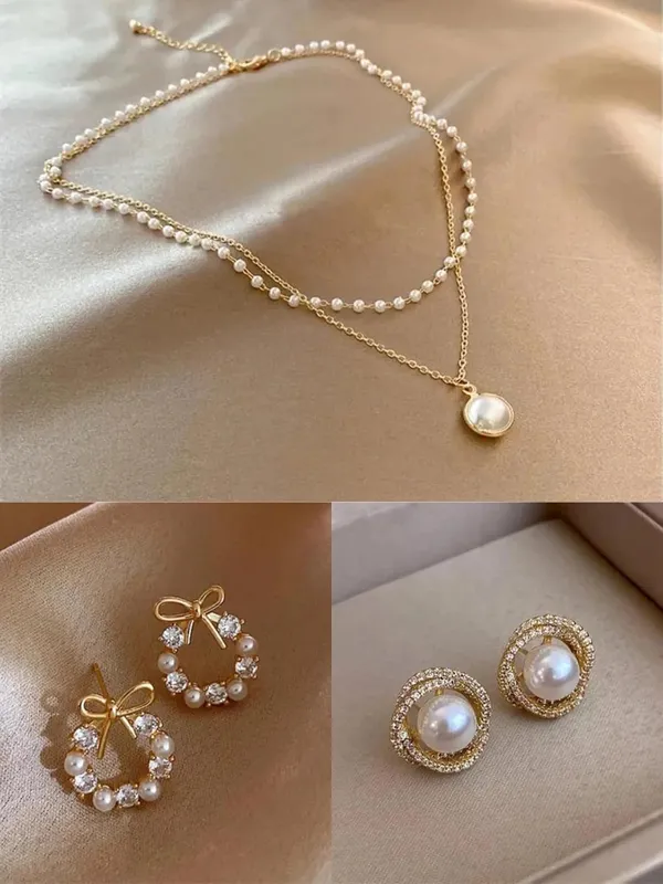 Pearl_Beaded_Layered_Necklace_And_Earrings_Set