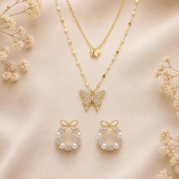 Butterfly_Pendant_Necklace_And_Bow_Earrings_Set
