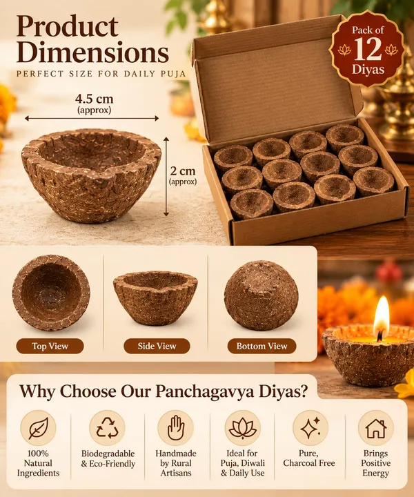GRAVITEEE_Panchagavya_Cow_Dung_Diyas_–_Pack_of_12_|_Handmade_Traditional_Earthen-Style_Oil_Lamps_for_Puja,_Diwali_&_Daily_Worship
