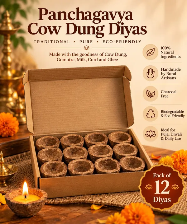 GRAVITEEE_Panchagavya_Cow_Dung_Diyas_–_Pack_of_12_|_Handmade_Traditional_Earthen-Style_Oil_Lamps_for_Puja,_Diwali_&_Daily_Worship