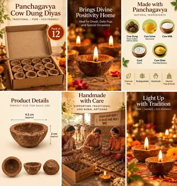 GRAVITEEE_Panchagavya_Cow_Dung_Diyas_–_Pack_of_12_|_Handmade_Traditional_Earthen-Style_Oil_Lamps_for_Puja,_Diwali_&_Daily_Worship
